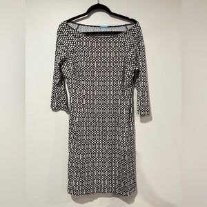 J McLaughlin 3/4 Sleeve Black Cream Patterned Catalina Cloth Dress Size M